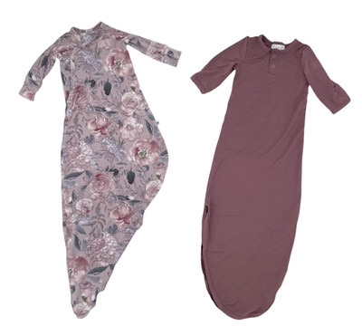 Bundle of 2 Knotted Gown Baby Girl Sleepers Jax & Lennon Mebie Baby Newborn 0-3