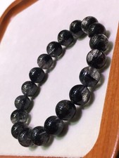 Natural Black Rutilated Quartz Crystal Round Beads bracelet AAAAA
