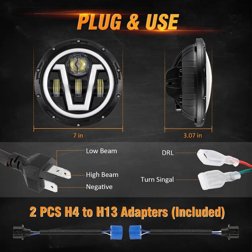 For Jeep Wrangler JK Rubicon Sahara LED 130W 7inch Halo Headlight Fog Turn Light