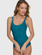 NEW Women's Teal DKNY One Piece Starburst Swimsuit, Blue - Size Large XXL