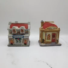 Lot Of 2 Christmas Village Houses Jewelry Shop And Barber Shop Home Decor