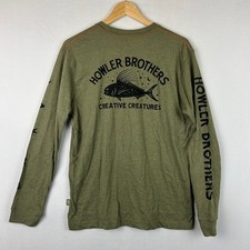 Howler Brothers Long Sleeve Shirt Creative Creatures Olive Green Men's Size M