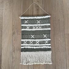 Boho Woven Wall Hanging   Handmade Macrame Tapestry, Green  White 34  x22  