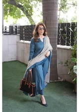 Gosriki Women'S Rayon Blend Straight Solid Kurta With Pant & Dupatta (Raja Sa...