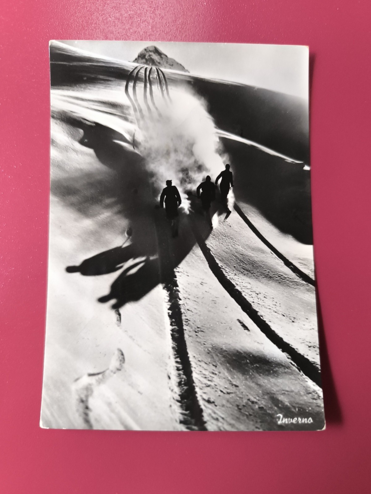 INVERNO - FOTO SCIATORI CARTOLINA BIANCO E NERO SPEDITA VIAGGIATA ANSICHTSKARTE