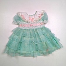 Vintage Martha's Miniatures Dress Baby Girls Sz 18-24m Mint Green Sheer Party