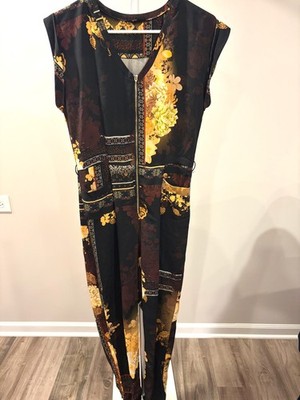 Whimsigoth Leopard Animal Print Zip Front Jumpsuit Baroque Floral