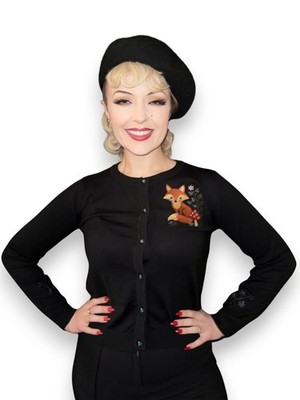 Ro Rox Fox Cardigan - Retro Vintage Style Woodland Ivy Embroidered Knit Sweater
