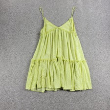 Wild Fable Babydoll Dress Womens M Green Floral V Neck Ruffle Trim Mini