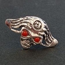 Alien Skull Ring Red Eyes Vintage Sterling Silver Heavy Men Women Statement 925