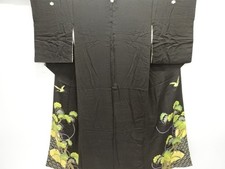 7753327: JAPANESE KIMONO / ANTIQUE TOMESODE / SILK / EMBROIDERY / CHIRIMEN KINSH