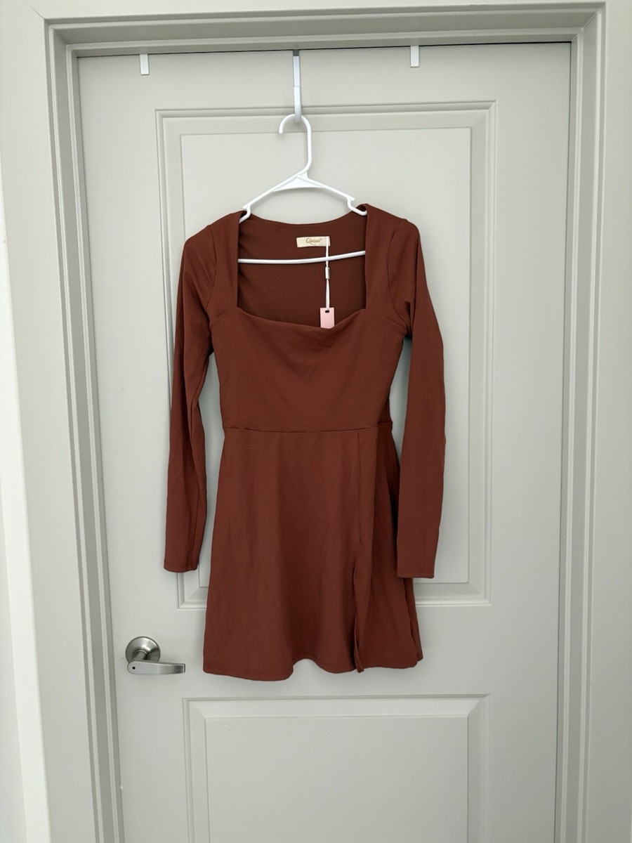 Square Neck Long Sleeve Rust Mini Dress Qinsen Dress Size L NWT Athletic | eBay Square Neck Long Sleeve Rust Mini Dress Qinsen Dress Size L NWT Athletic | eBay