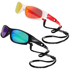 Kids Sports Polarized Sunglasses with Strap 2 Pack Mirrored Glasses Shades fo...