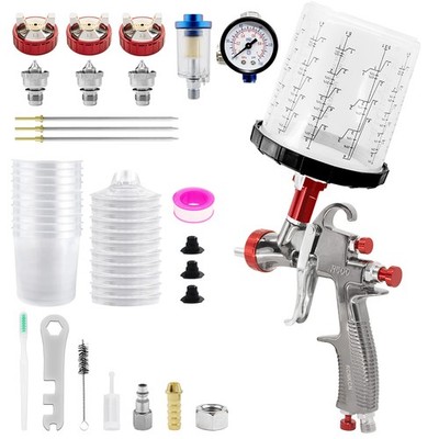 R500 Lvlp Air Spray Gun W/10PCS 650ml Disposable Cups 1.3/1.7/2.0mm Nozzles