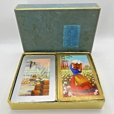 Vtg Playing Cards Congress 606 Double Deck Steamboat & Cotton Picker Scene Gilt
