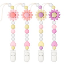 LSTRAGY 4-Pack Silicone Pacifier Clip Holder, Sunflower - Baby Boy  Girl Teethe