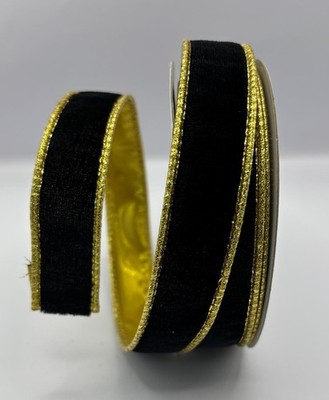 Weihnachtsband 25 mm verdrahtet schwarz Samt Goldrücken verschiedene Längen