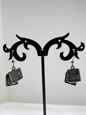 Sterling Silver 925 Pizza Box To Go Drop Dangle Earrings 5.7 G
