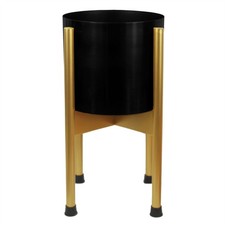 Black Metal Planter with Gold Stand 38.5cm Indoor Decorative Plant Pot Modern