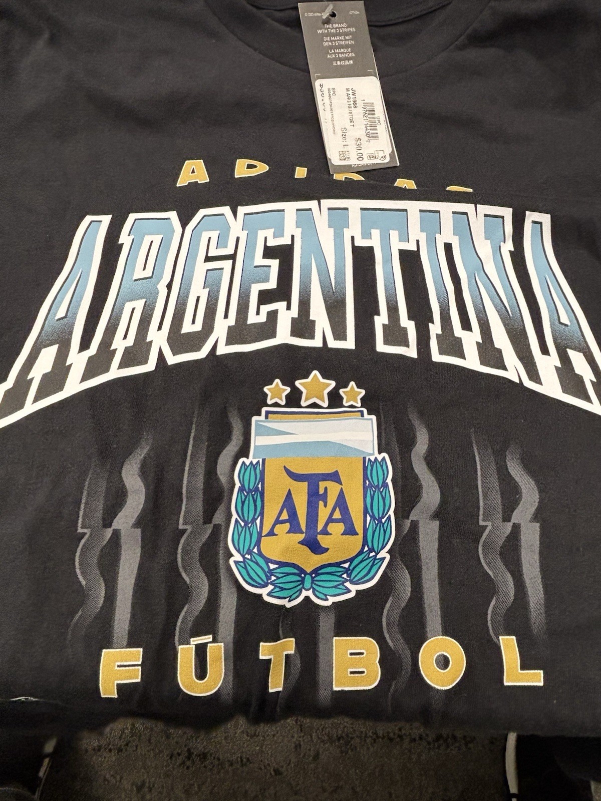 adidas Argentina Futbol Soccer Black Shirt Large World Cup Messi Copa Mundial