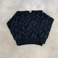 Vintage Abstract Knitted Jumper Patterned Grandad Knit Sweater Men's M