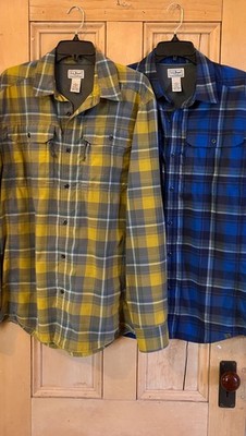 L.L.Bean Mens (2 SET) Plaid Zip Pocket Shirt Size Medium TALL Blue Yellow FA EXC