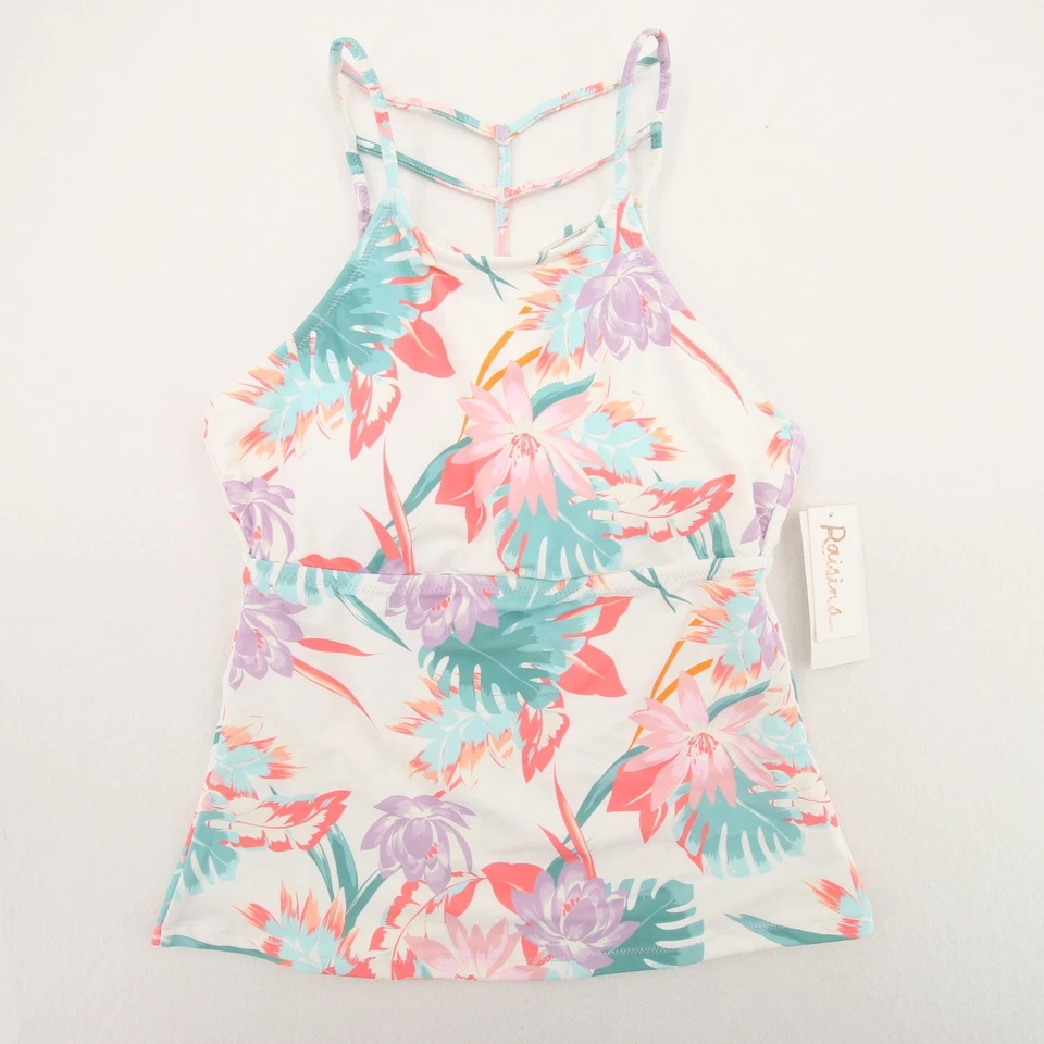 Raisins St. Croix Tankini Top Floral White Pink High Neck Ladder Back Small NWT - Image 2 of 4