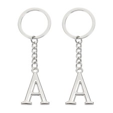 2Pcs Initial Letter Keychain Letter A-Z Keychain A Pendant Key Ring Silver