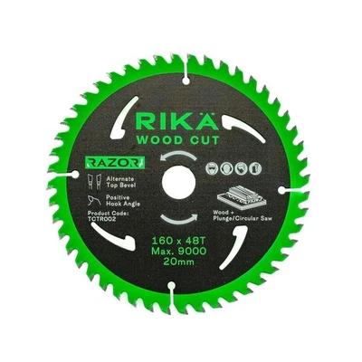RIKA Plunge Saw Blade 160mm x 48T x 20mm Wood Cut Razor Pro TCT Sharp, Long Life