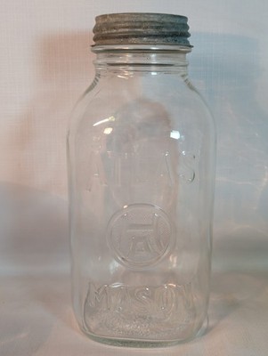Vtg Half Gallon Hazel Atlas H over A Mason Jar Zinc Lid Embossed Farmhouse 1/2 G