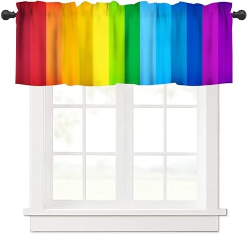 Colored Rainbow Window Valance Curtain, Abstract Rainbow Geometric-8