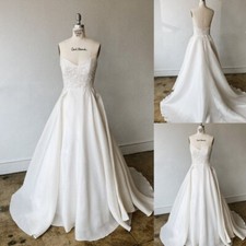 Sweetheart Wedding Dresses Satin Blackless Sleeveless Ivory A Line Bridal Gowns
