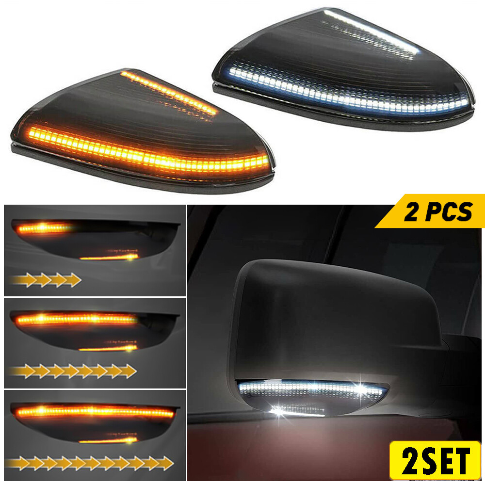 2Set White Amber LED Puddle Lights For Dodge RAM Side Mirror Lights Signal Lamp
