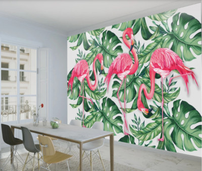 3D Flamingo Leaves G3093 Wallpaper Wall Murals Removable Self-adhesive Honey
