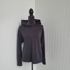 Avia Top Women L 12-14 Black Stret Diagonal Tie Back Hoodie Long Sleeve Pullover