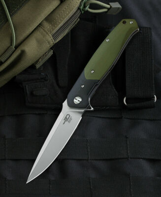 Bestech Knives Swordfish Liner Folding Knife 4'' D2 Blade Black/Green G10 Handle