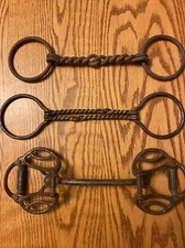 3 RARE Vintage Primitive Iron Chain Snaffle Bridle Bits Farm Draft Horse / Mule