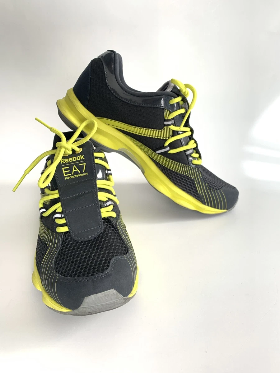 EA7 Reebok Runtone Speed Lace Women Dark Gray Neon Yellow sneakers Size 8 38.5