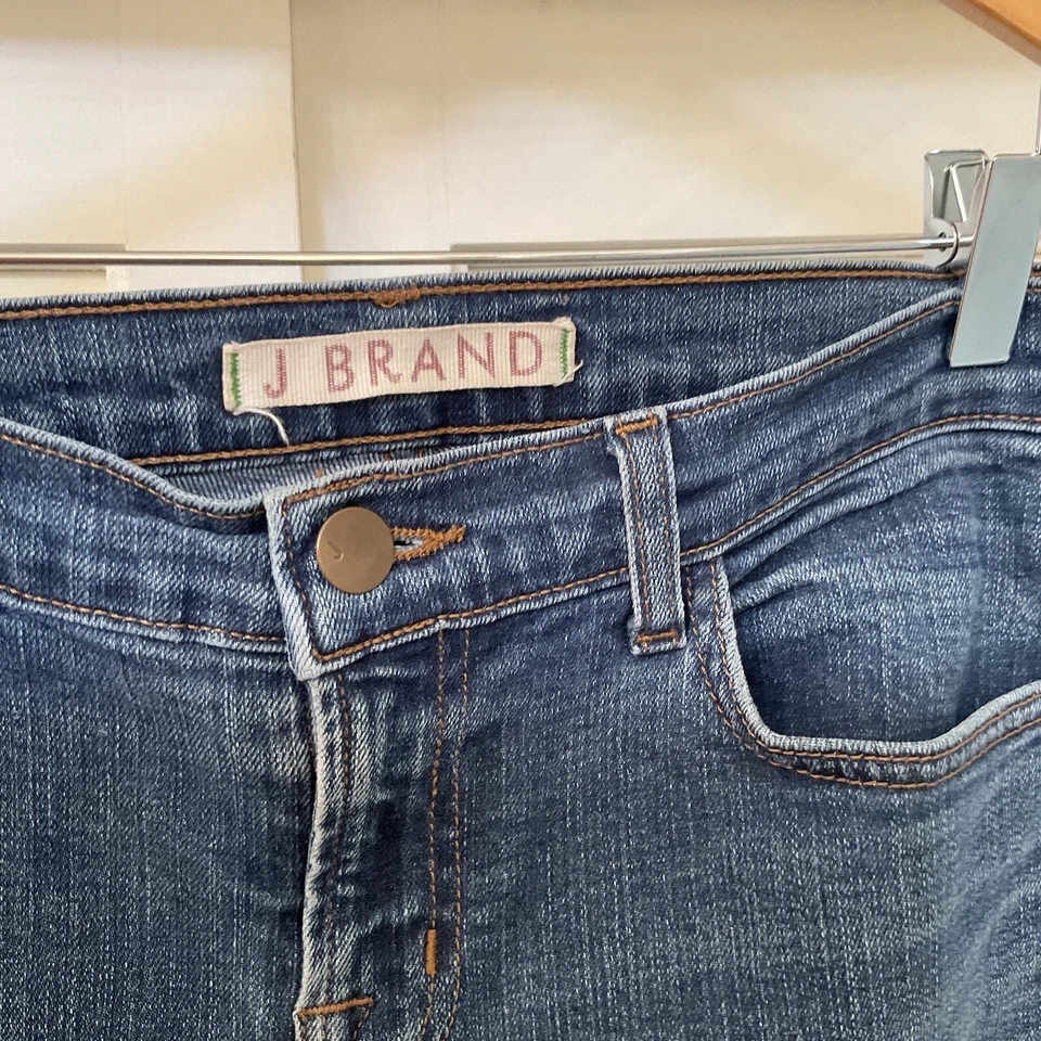 J Brand Women' Aruba Skinny Straight Jeans Blue Medium Wash Denim Raw Hem, Sz 29 - Image 4 of 4