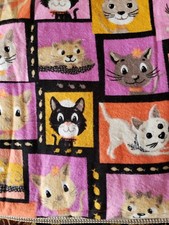 Sewing Fabric Cotton Flannel Pink Orange  Black Cute Kitty Cats 1ydX45"
