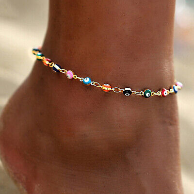 Womens Colorful Beaded Rhonestone Adjustable Multi-Layer Bracelet Beach Ankle 