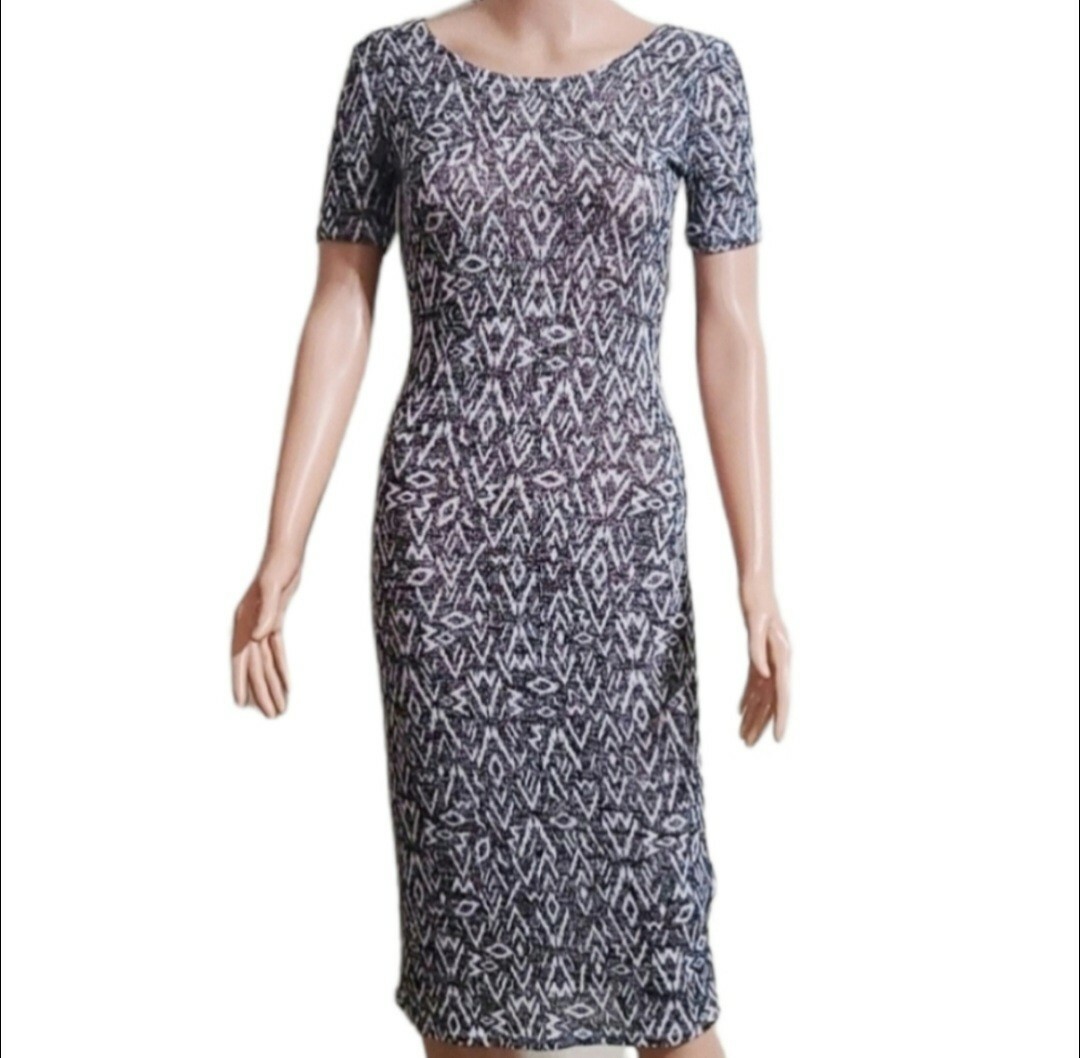 H&M Divided Women’s Grey/White Bodycon Midi Length Semi transparent Dress Size S