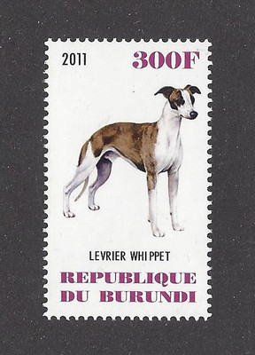 Dog Art Full Body Study Portrait Postage Stamp WHIPPET Burundi Africa 2011 MNH