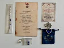 Titanic Gift Set - Titanic Dinner Menu, Heart of the Ocean Necklace, Earrings &