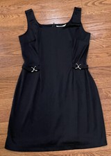 EXPRESS Little Black Dress Size Small Stretchy Sleeveless buckles round neck