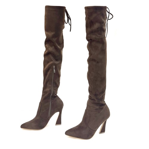 Glasur Damen elegante Overknee Stiefel seitlicher Reißverschluss mit skulpturalem Absatz - Bild 20 von 41