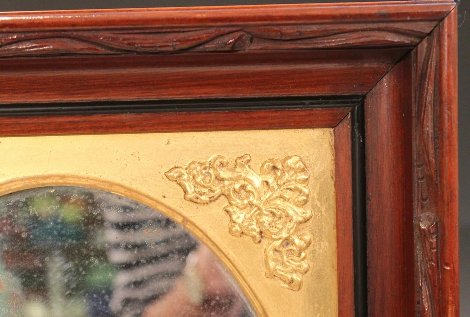 Antiguo Espejo Ovalado Antiguo Vidrio Tallado Caoba Marco Temprano Nueva Inglaterra Siglo XIX Foto 4 de 4