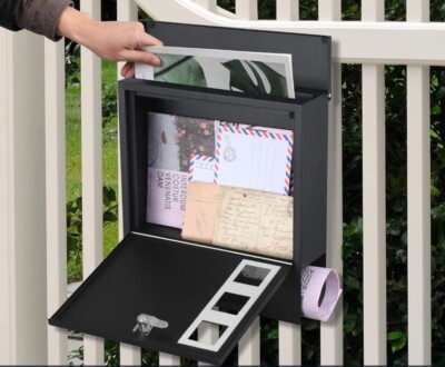 Metal Wall Mounted Mailbox With Key Lock and View Window  143/8 X 13/4 X 4''