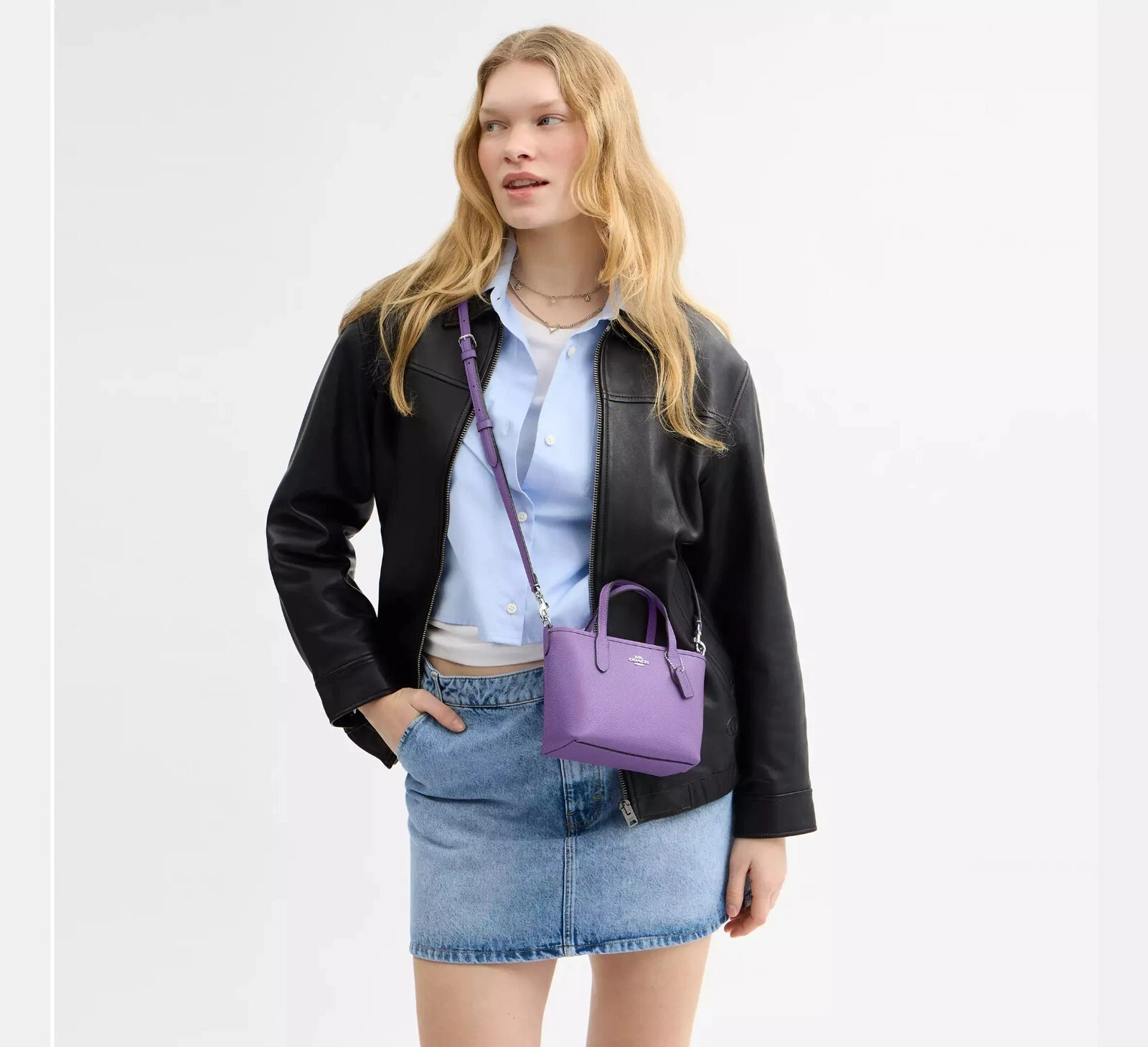 Mini borsa Coach City nuova con etichetta CW031 colore argento iris