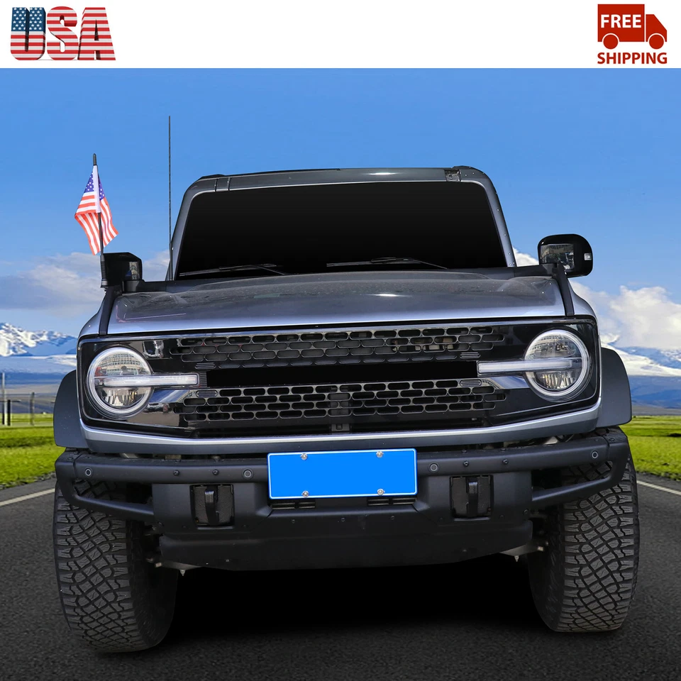Aluminum Front Hood Mount Flag Pole Flags Kit Black Exterior For Ford Bronco 21+ Foto 3 de 4